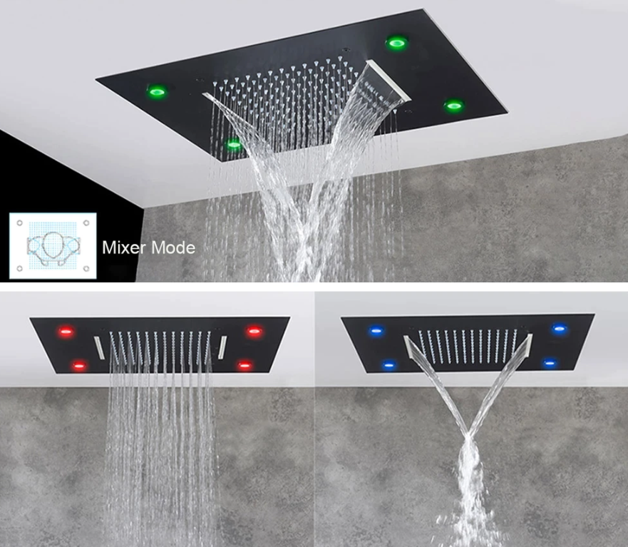 VoordeelPaleis® SmartPulse Plafond Thermostatische Doucheset Alicante 3 weg Inbouw Plafond LED regendouche La Paz Mat Zwart
