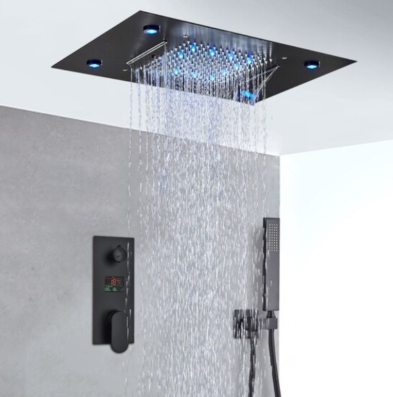 VoordeelPaleis® SmartPulse Plafond Thermostatische Doucheset Alicante 3 weg Inbouw Plafond LED regendouche La Paz Mat Zwart
