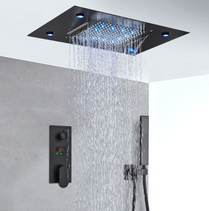 VoordeelPaleis® SmartPulse Plafond Thermostatische Doucheset Alicante 3 weg Inbouw Plafond LED regendouche La Paz Mat Zwart