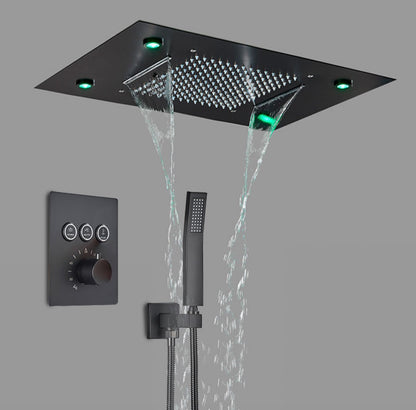 VoordeelPaleis® SmartPulse Plafond Thermostatische Doucheset Alicante 3 weg Inbouw Plafond LED regendouche La Paz Mat Zwart