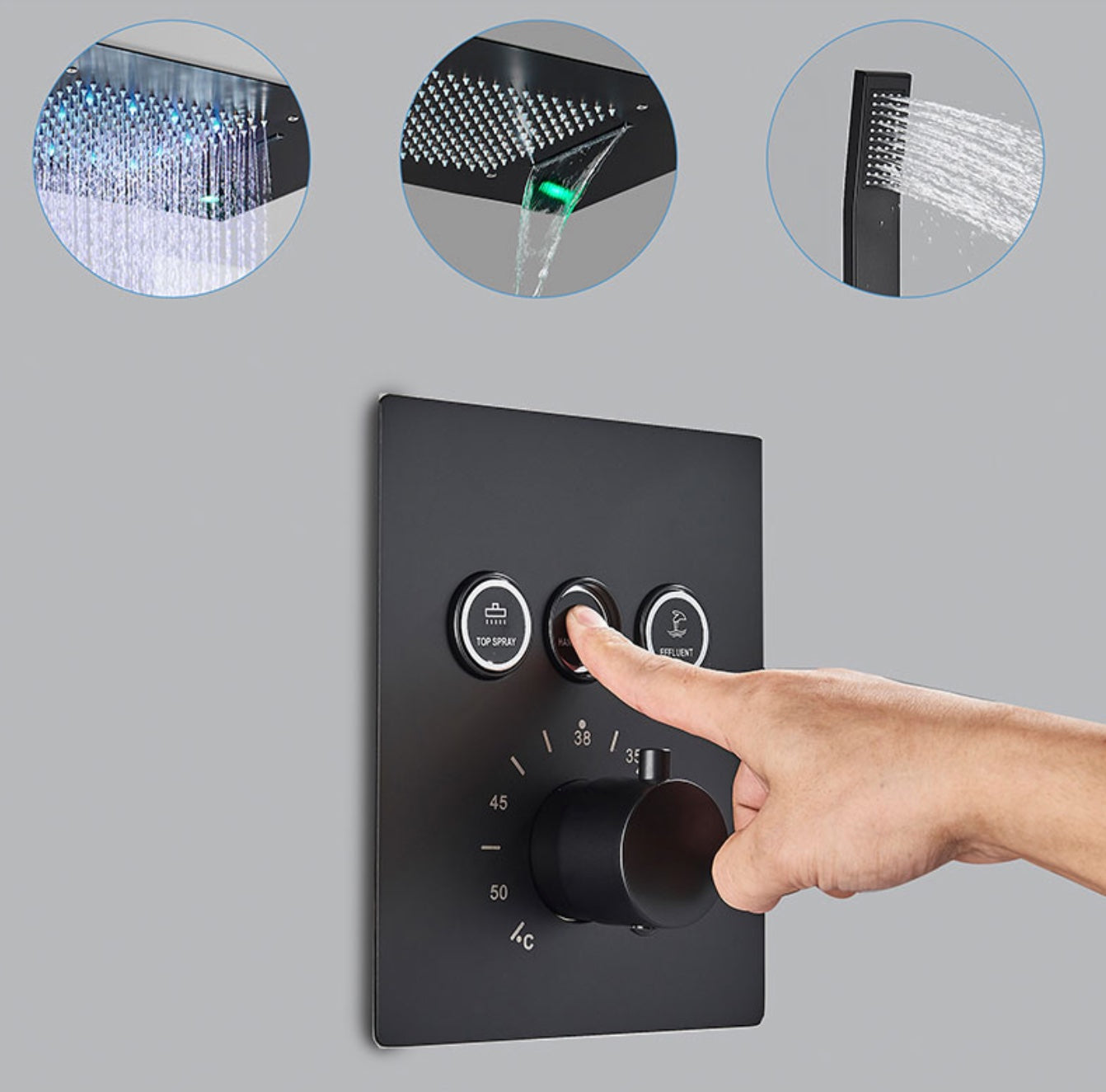 VoordeelPaleis® SmartPulse Plafond Thermostatische Doucheset Alicante 3 weg Inbouw Plafond LED regendouche La Paz Mat Zwart