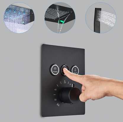 VoordeelPaleis® SmartPulse Plafond Thermostatische Doucheset Alicante 3 weg Inbouw Plafond LED regendouche La Paz Mat Zwart