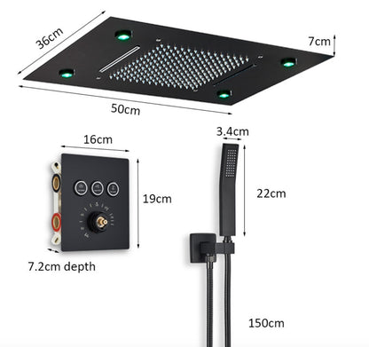 VoordeelPaleis® SmartPulse Plafond Thermostatische Doucheset Alicante 3 weg Inbouw Plafond LED regendouche La Paz Mat Zwart