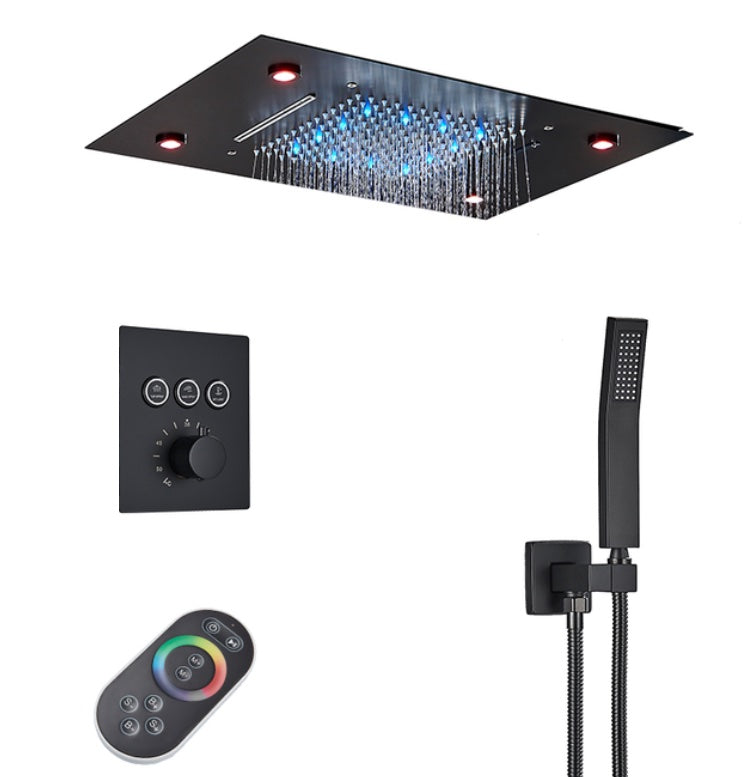 VoordeelPaleis® SmartPulse Plafond Thermostatische Doucheset Alicante 3 weg Inbouw Plafond LED regendouche La Paz Mat Zwart