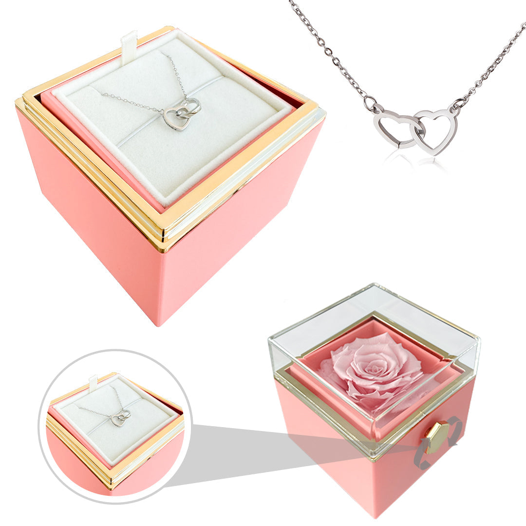 Cadeauset Roos & Ketting HartLicht – Eeuwige Roos met Verstopte Liefdesketing