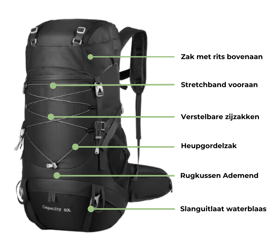50L Backpack - Ruime Outdoor Rugzak voor Trekking en Avonturen