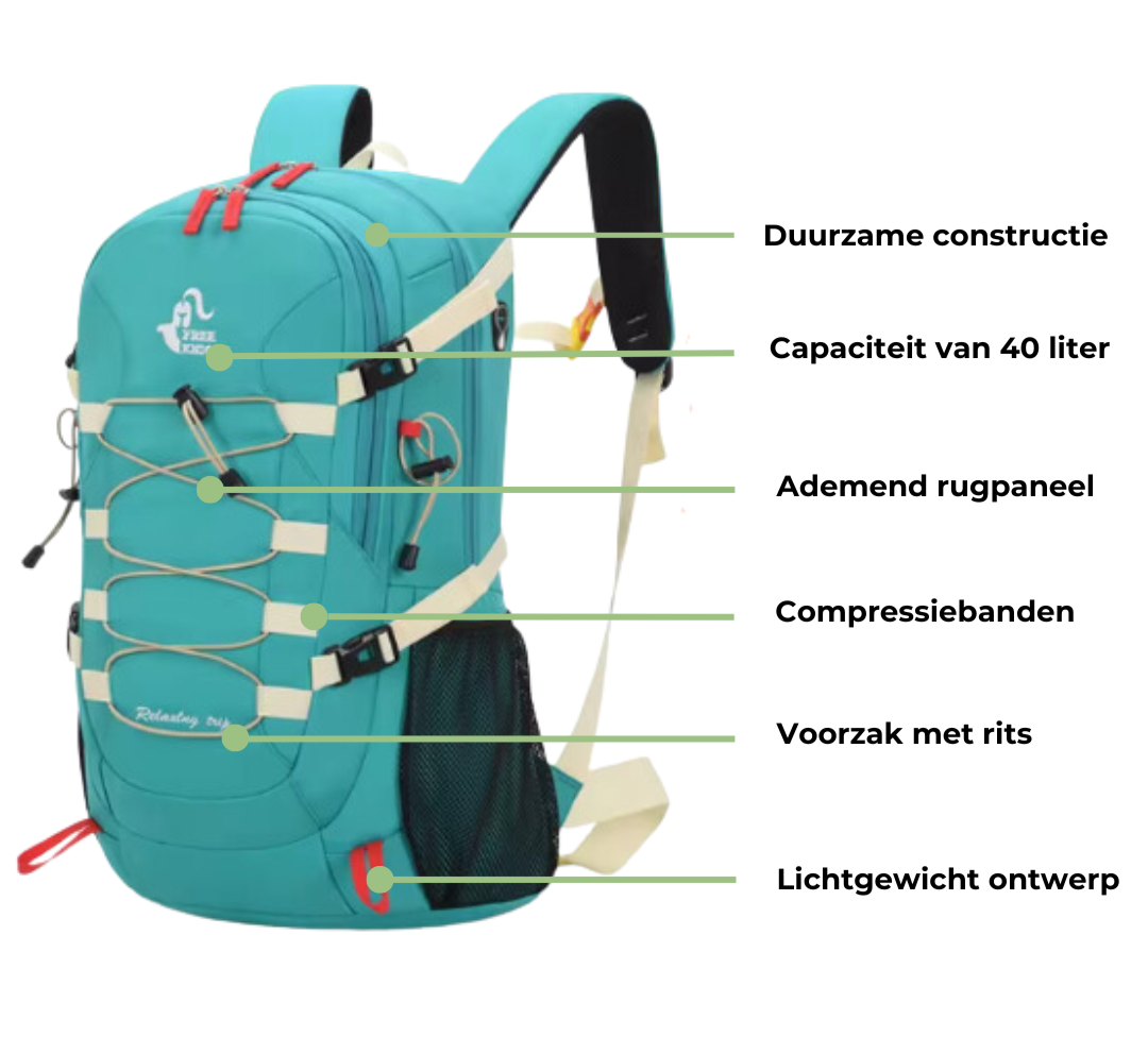 40L Backpack - Waterproof & Duurzaam - Perfect voor Outdoor Avonturen