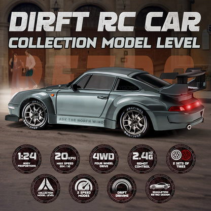 RC Drift Auto 4WD 2.4GHz met LED Lichten | Oplaadbare Batterij, Snelheid en Drift | Radiografisch Speelgoed voor Jongens & Meisjes