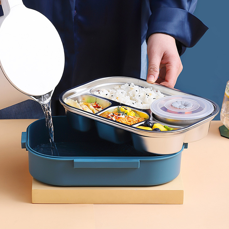Roestvrijstalen thermobox - Roestvrijstalen interieur - 3 of 4 compartimenten met soepkom - Wandklok