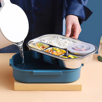 Roestvrijstalen thermobox - Roestvrijstalen interieur - 3 of 4 compartimenten met soepkom - Wandklok