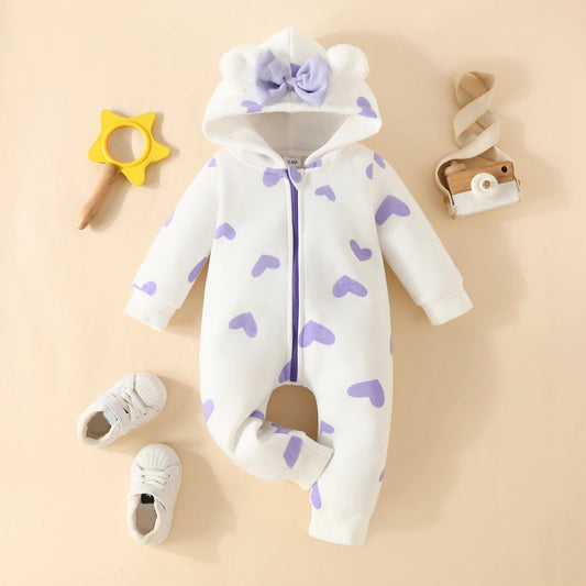 Romper Lange Mouwen met Hoed – Dikke Warme Buitenstof, Rits Sluiting voor Baby's