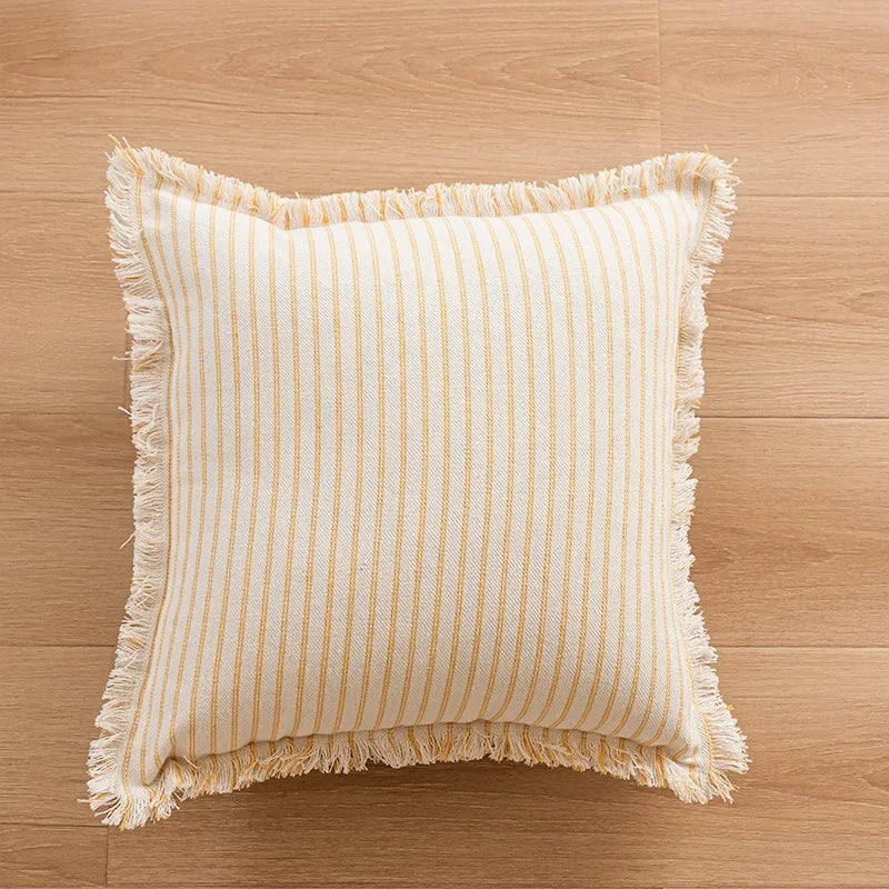 Elegante Kussenhoes met Jacquardpatroon en Franjes - Katoen-Linnenmix