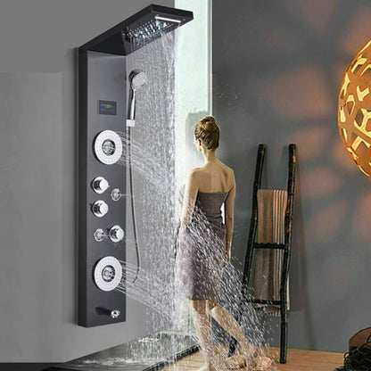 Luxe Douchepaneel Opbouwdouche VoordeelPaleis® Veneza LCD Zwart Geborsteld