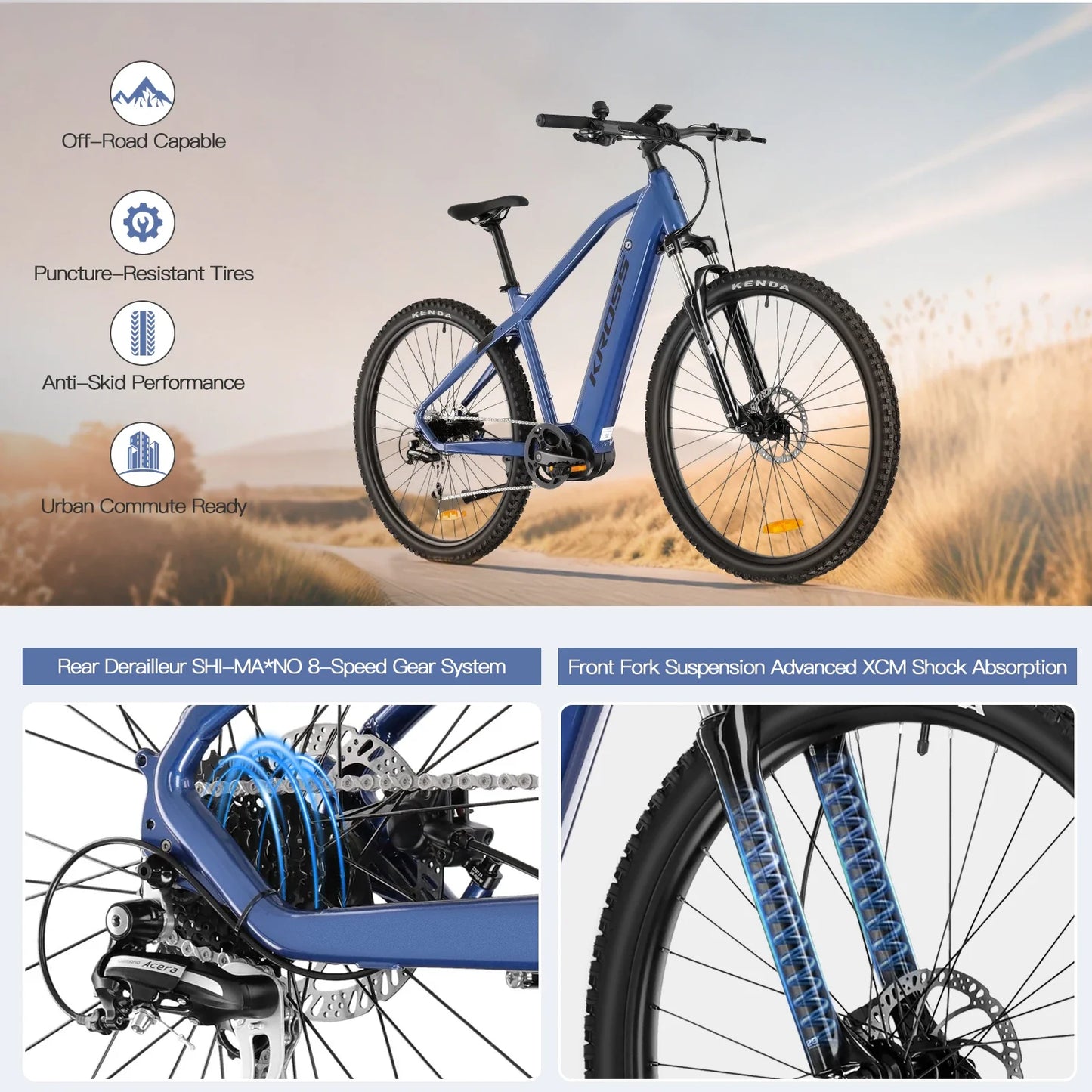 Elektrische Mountainbike 29" – 250W Middenmotor | 43.2V 10.4Ah Ingebouwde Batterij | Full Suspension | LCD Display