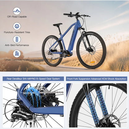 Elektrische Mountainbike 29" – 250W Middenmotor | 43.2V 10.4Ah Ingebouwde Batterij | Full Suspension | LCD Display