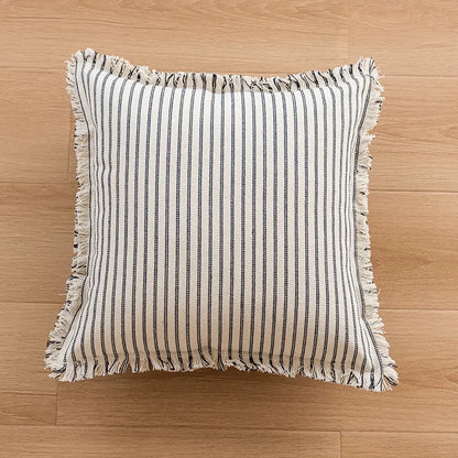 Elegante Kussenhoes met Jacquardpatroon en Franjes - Katoen-Linnenmix
