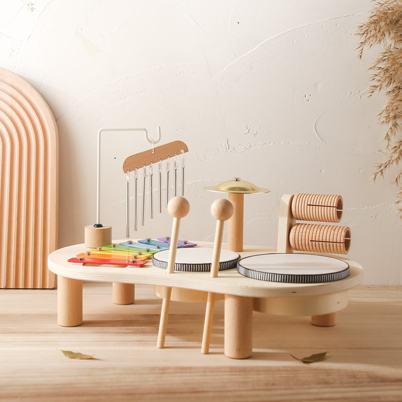 Houten Muziektafel – Educatief Muziekinstrument met Xylofoon, Trommels en Bekkens – Voor Kinderen vanaf 1 Jaar