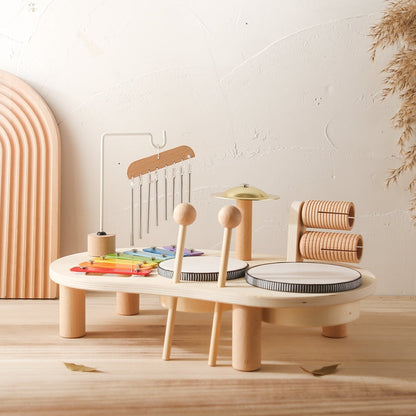 Houten Muziektafel – Educatief Muziekinstrument met Xylofoon, Trommels en Bekkens – Voor Kinderen vanaf 1 Jaar
