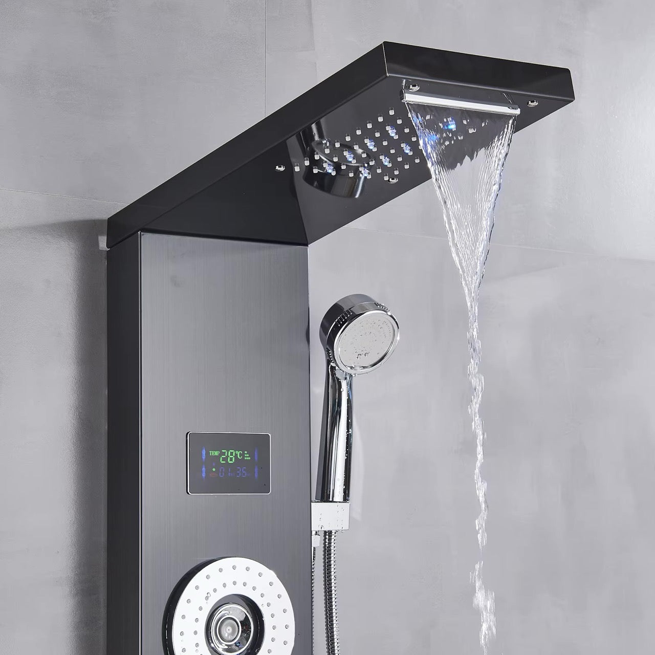 Luxe Douchepaneel Opbouwdouche VoordeelPaleis® Veneza LCD Zwart Geborsteld