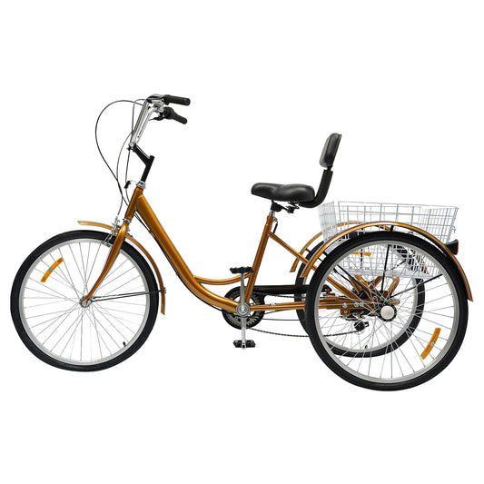24 Inch Driewieler voor Volwassenen – 6 Versnellingen | Met Mand & Rugleuning | Comfortabel & Veilig