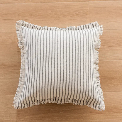 Elegante Kussenhoes met Jacquardpatroon en Franjes - Katoen-Linnenmix