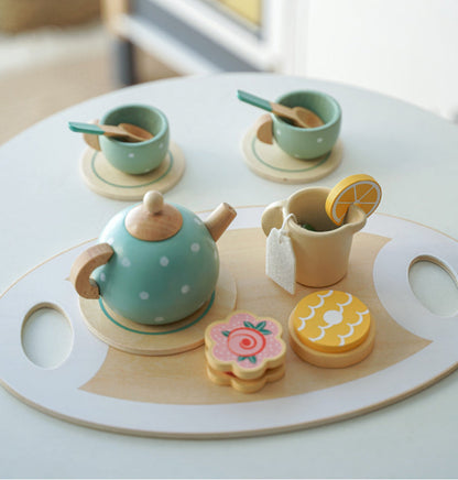 Houten High Tea Set – Duurzaam Educatief Speelgoed, 15 Stuks, Veilig Voor Jonge Kinderen
