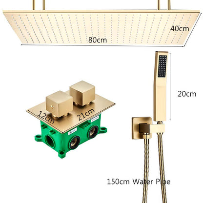 VoordeelPaleis® Inbouw Manhattan Premium Plafondunit 40x80 cm regendouche met LED  vierkant goud geborsteld