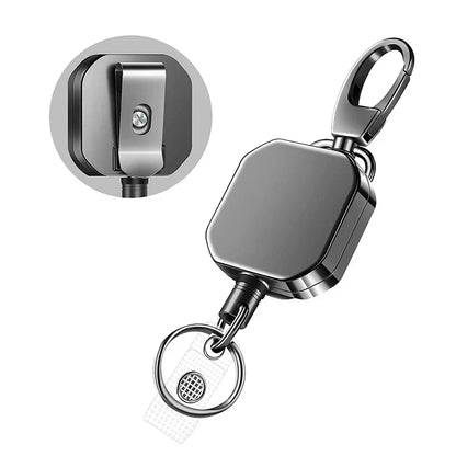 Metalen Uittrekbare Karabiner Sleutelhanger met Stalen Koord – Veiligheidsreel 71,8 cm