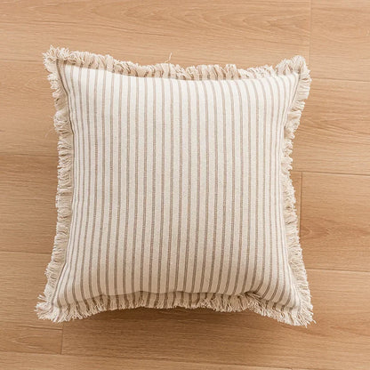 Elegante Kussenhoes met Jacquardpatroon en Franjes - Katoen-Linnenmix