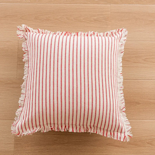 Elegante Kussenhoes met Jacquardpatroon en Franjes - Katoen-Linnenmix