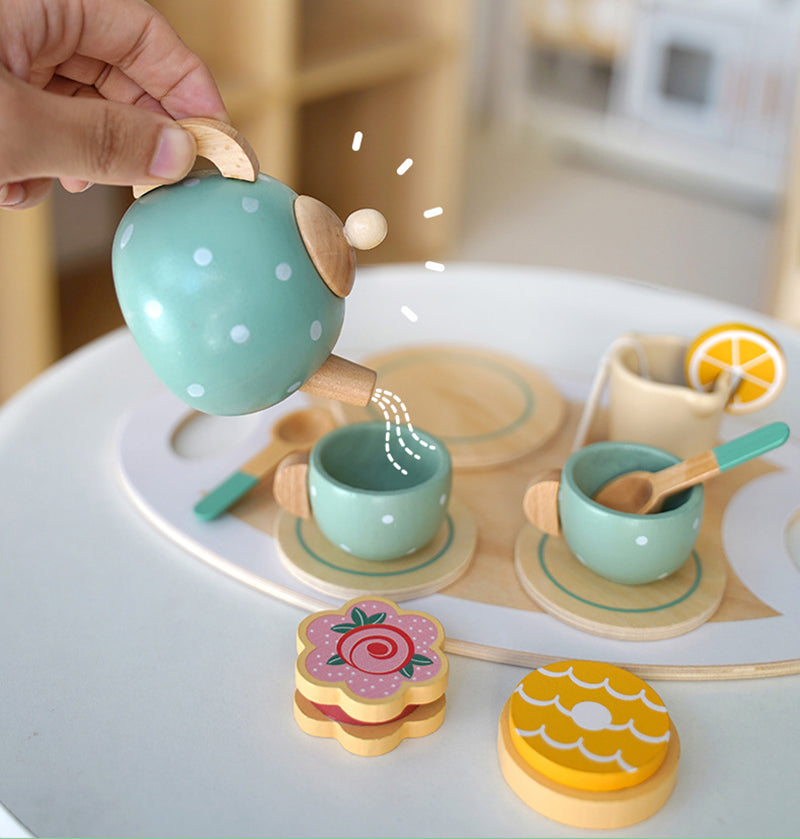 Houten High Tea Set – Duurzaam Educatief Speelgoed, 15 Stuks, Veilig Voor Jonge Kinderen