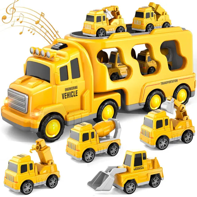 Dubbellaagse Vrachtwagen Speelset met Mini Voertuigen en Muziekfunctie - Voor Kinderen vanaf 3 Jaar
