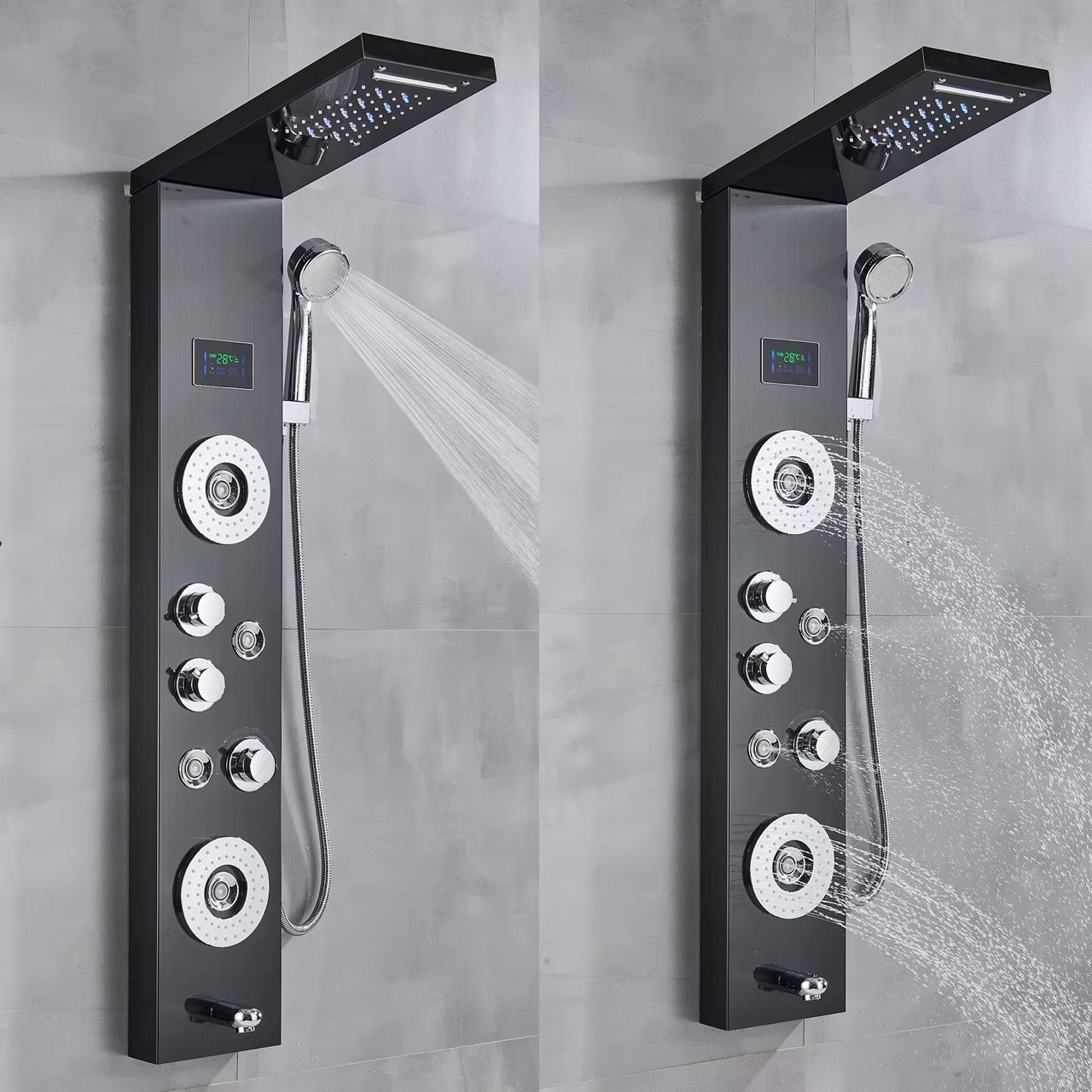 Luxe Douchepaneel Opbouwdouche VoordeelPaleis® Veneza LCD Zwart Geborsteld