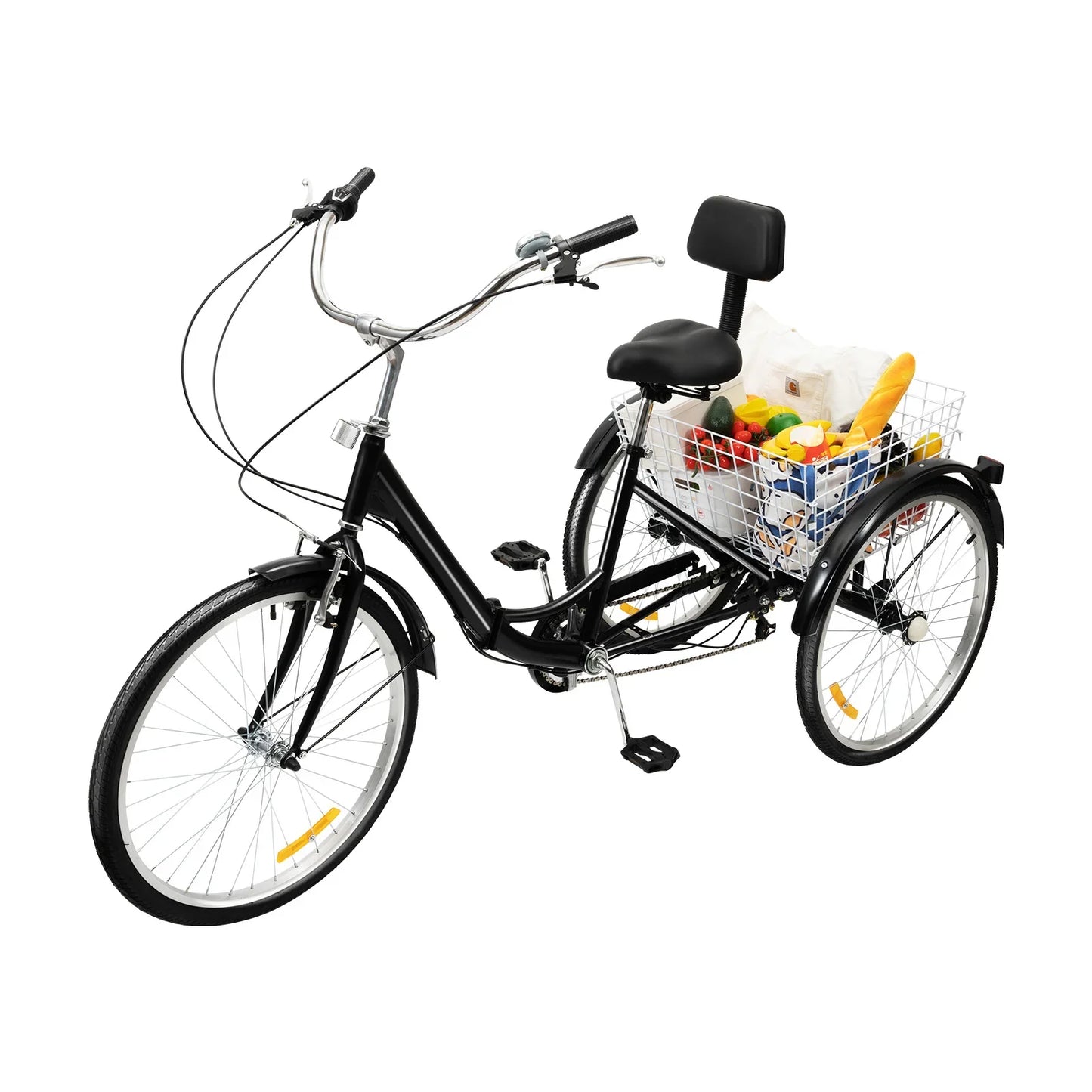 Opvouwbare Driewieler met 7 Versnellingen – 120kg Draagkracht – Met Mand, Rugleuning, Bel & Spatborden – Voor Volwassenen