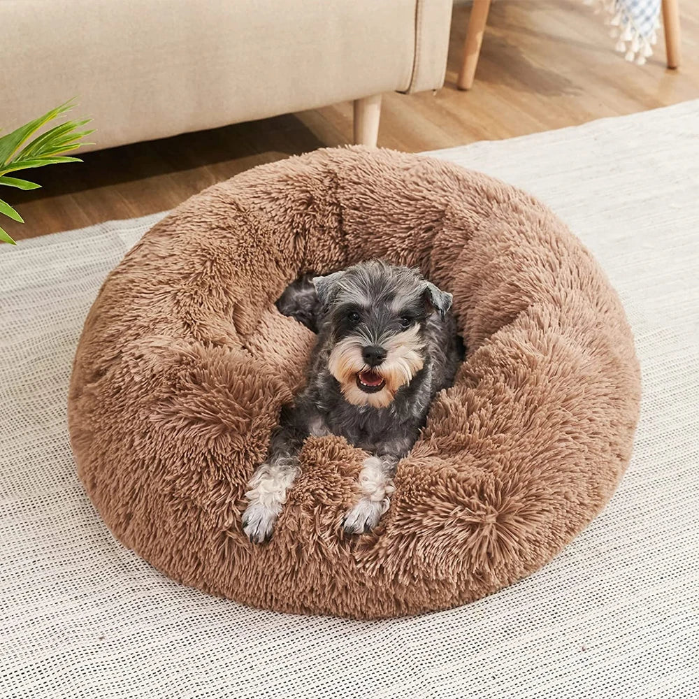 CozyNest Pluche Ronde Huisdierenmand – Wasbaar & Antislip