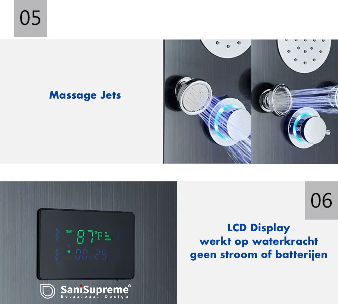 Douchepaneel Opbouwdouche VoordeelPaleis® Savana LCD Premium mat zwart