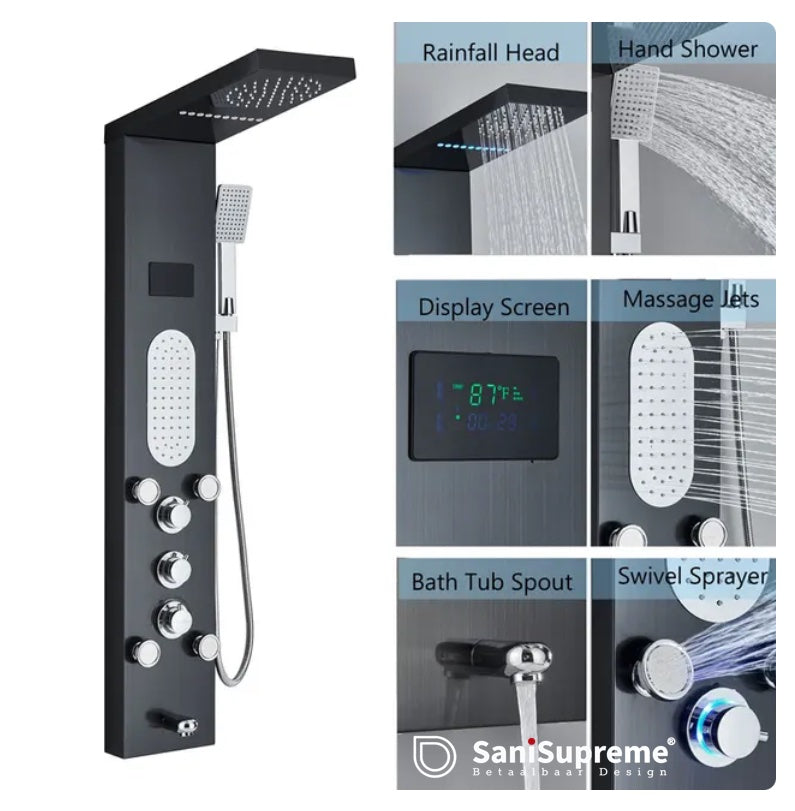 Douchepaneel Opbouwdouche VoordeelPaleis® Savana LCD Premium mat zwart