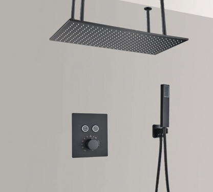 VoordeelPaleis® SmartPulse LED Plafond Thermostatische Doucheset Alicante 2 weg 40x80 cm regendouche mat zwart