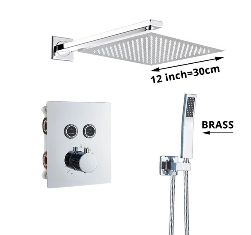 VoordeelPaleis® SmartPulse Wand Thermostatische Doucheset Alicante 2 weg 30 cm regendouche vierkant chroom glans