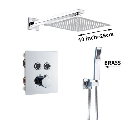 VoordeelPaleis® SmartPulse Wand Thermostatische Doucheset Alicante 2 weg 25 cm regendouche vierkant chroom glans