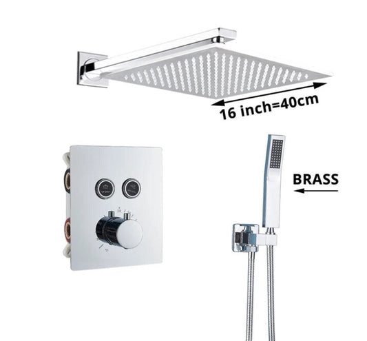 VoordeelPaleis® SmartPulse Wand Thermostatische Doucheset Alicante 2 weg 40 cm regendouche vierkant chroom glans