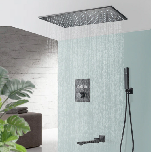 PROMO SaniSupreme®SmartPulse Plafond Thermostatische Doucheset Alicante 3 weg 40x80 cm regendouche mat zwart