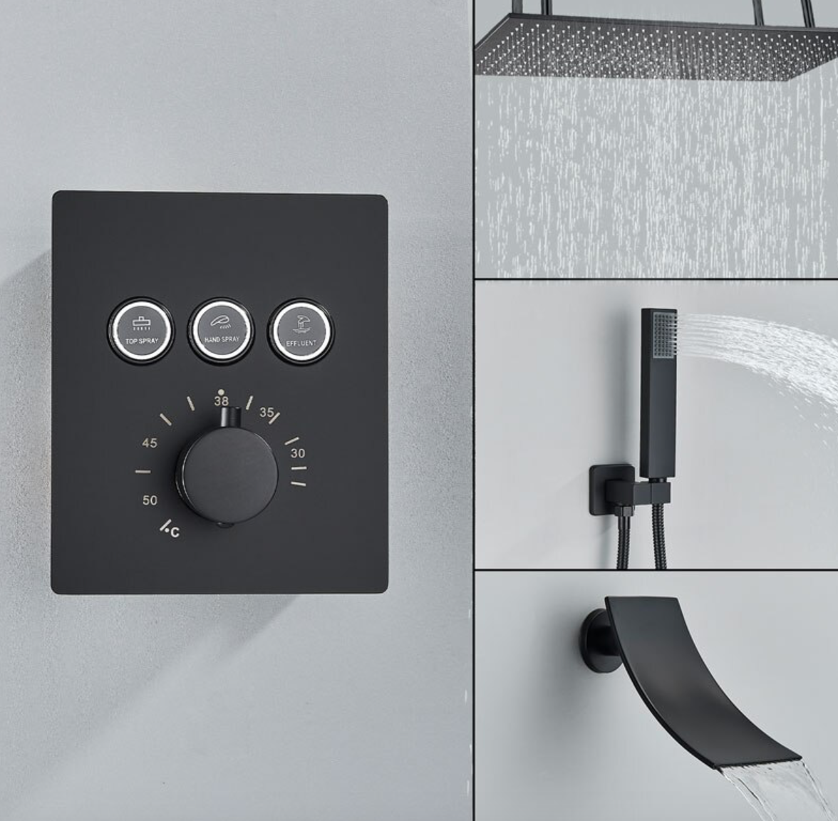 PROMO SaniSupreme®SmartPulse Plafond Thermostatische Doucheset Alicante 3 weg 40x80 cm regendouche mat zwart