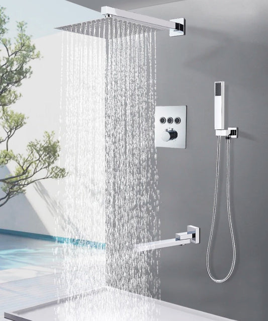VoordeelPaleis® SmartPulse Wand Thermostatische Doucheset Alicante 3 weg 20 cm regendouche vierkant chroom glans
