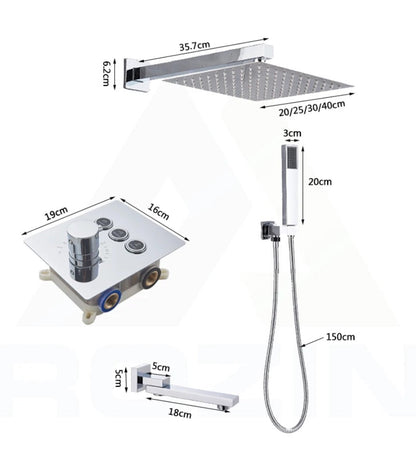 VoordeelPaleis® SmartPulse Wand Thermostatische Doucheset Alicante 3 weg 20 cm regendouche vierkant chroom glans