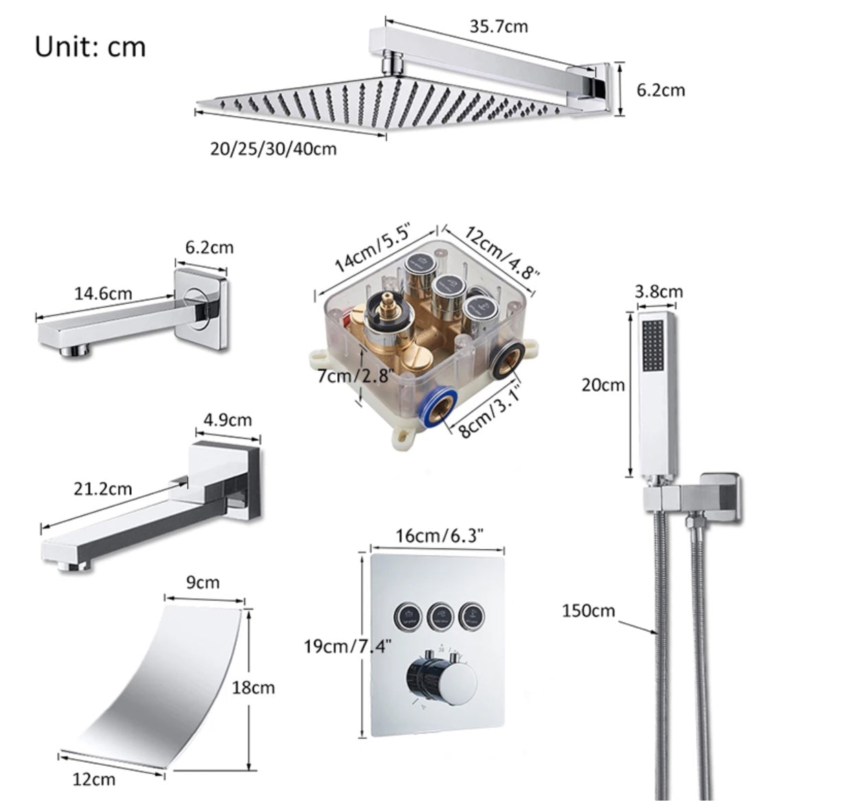VoordeelPaleis® SmartPulse Wand Thermostatische Doucheset Alicante 2 weg 30 cm regendouche vierkant chroom glans