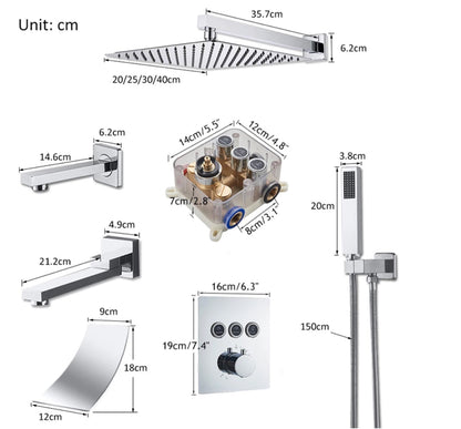 VoordeelPaleis® SmartPulse Wand Thermostatische Doucheset Alicante 2 weg 30 cm regendouche vierkant chroom glans