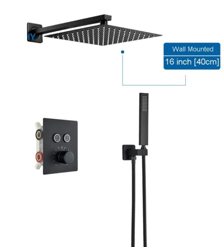 VoordeelPaleis® SmartPulse Wand Thermostatische Doucheset Alicante 2 weg 40 cm regendouche vierkant mat zwart