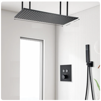 VoordeelPaleis® SmartPulse LED Plafond Thermostatische Doucheset Alicante 2 weg 40x80 cm regendouche mat zwart