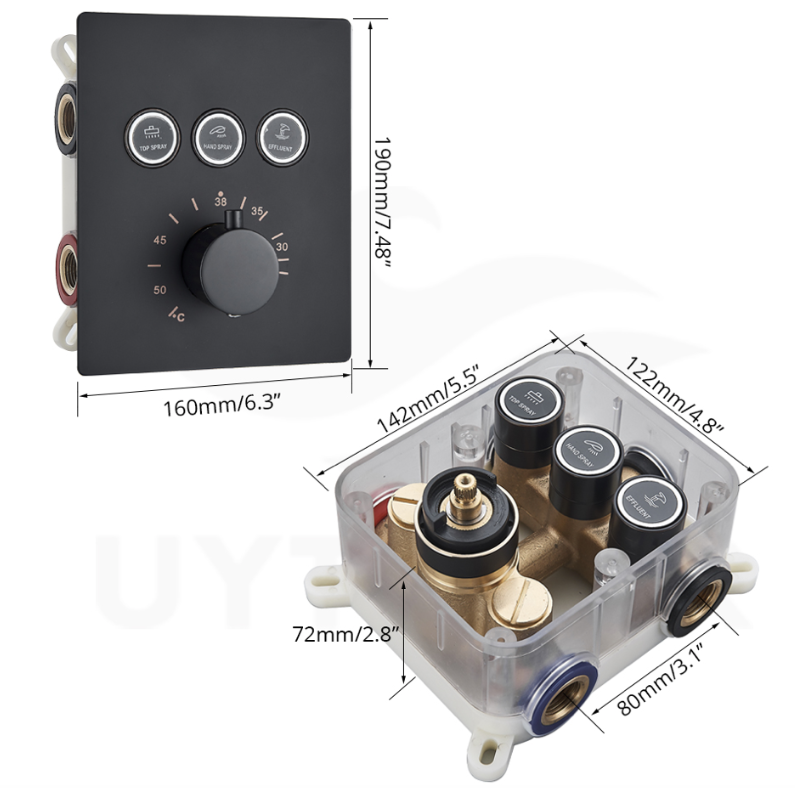 PROMO SaniSupreme®SmartPulse Plafond Thermostatische Doucheset Alicante 3 weg 40x80 cm regendouche mat zwart